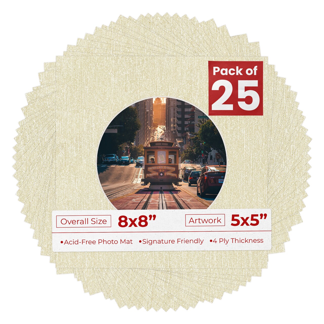 Off White Canvas Mat Board for 8x8 Frames - Circle Opening for 5x5 Photos